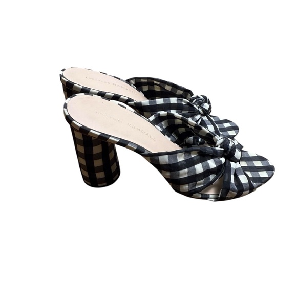Loeffler Randall Gingham Bow Mule Heels Women’s 8B Black White Block Heel - Picture 3 of 7